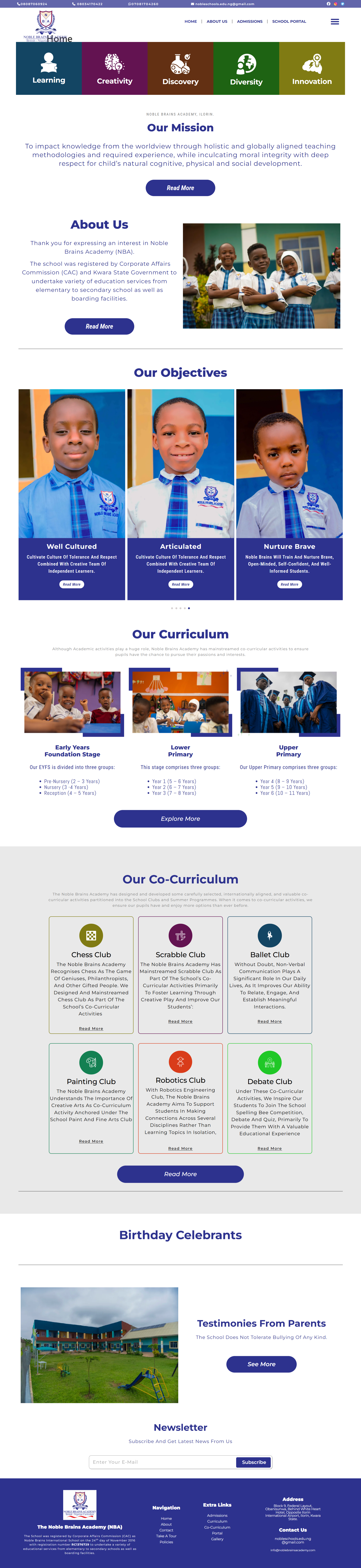 Noble Brains Academy website homepage